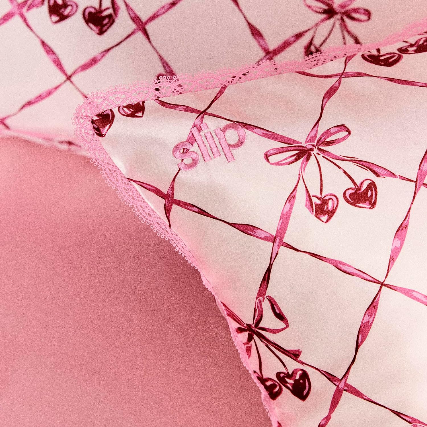 slip Queen Silk Pillowcase – Sweet Cherry Limited Edition with Lace Trim – 100% Pure Mulberry SlipsilkTM – Anti-Frizz, Anti-Crease…