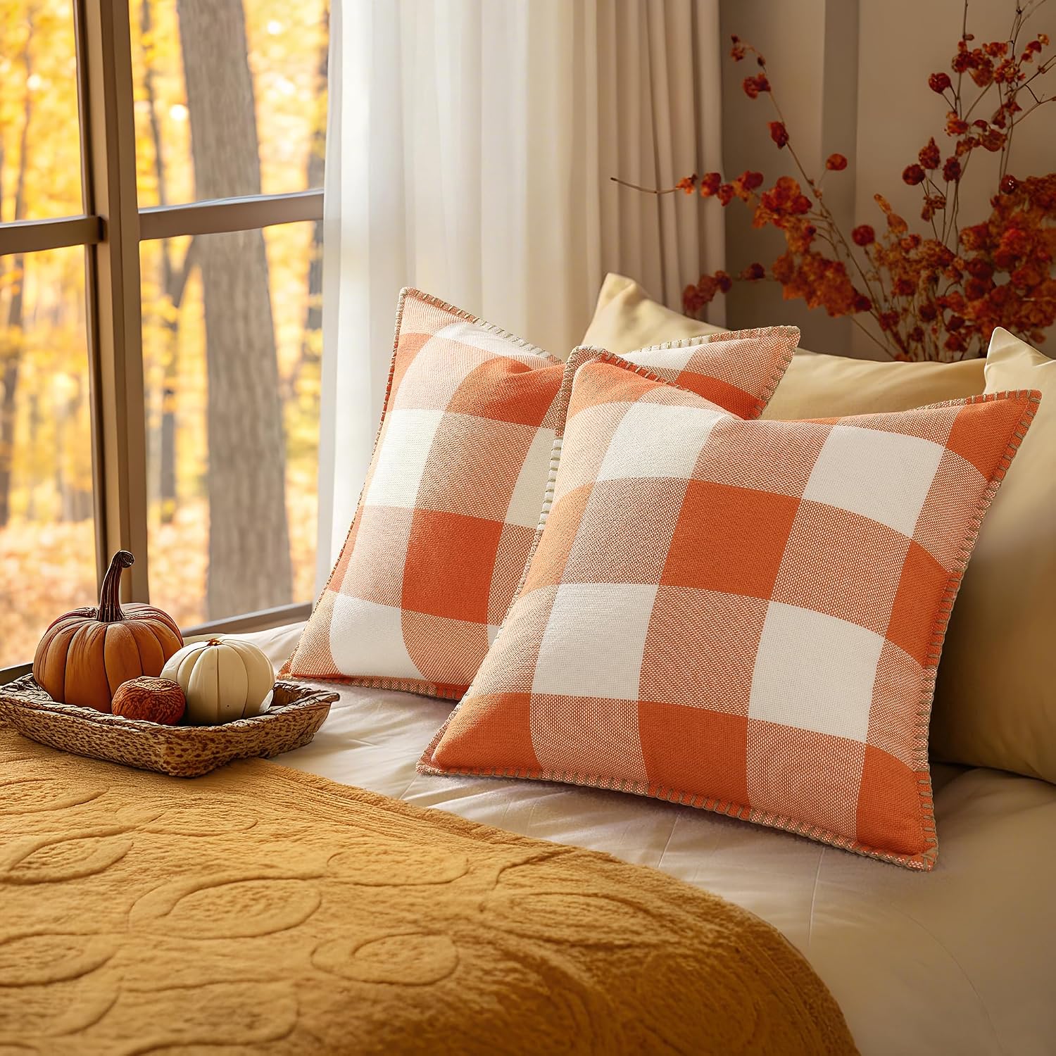 decorUhome Summer Buffalo Plaid Check Throw Pillow Covers 24x24 Set of 2 Outdoor Linen Decorative Farmhouse Gingham Euro Sham Pillow Covers…