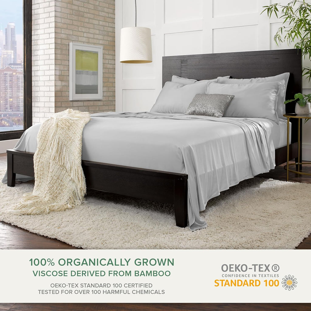 PureBamboo Pure Bamboo King Sheets, Genuine 100% Organic Viscose Derived from Bamboo Bed Sheet Set, Luxuriously Soft & Cooling, Double Stit…