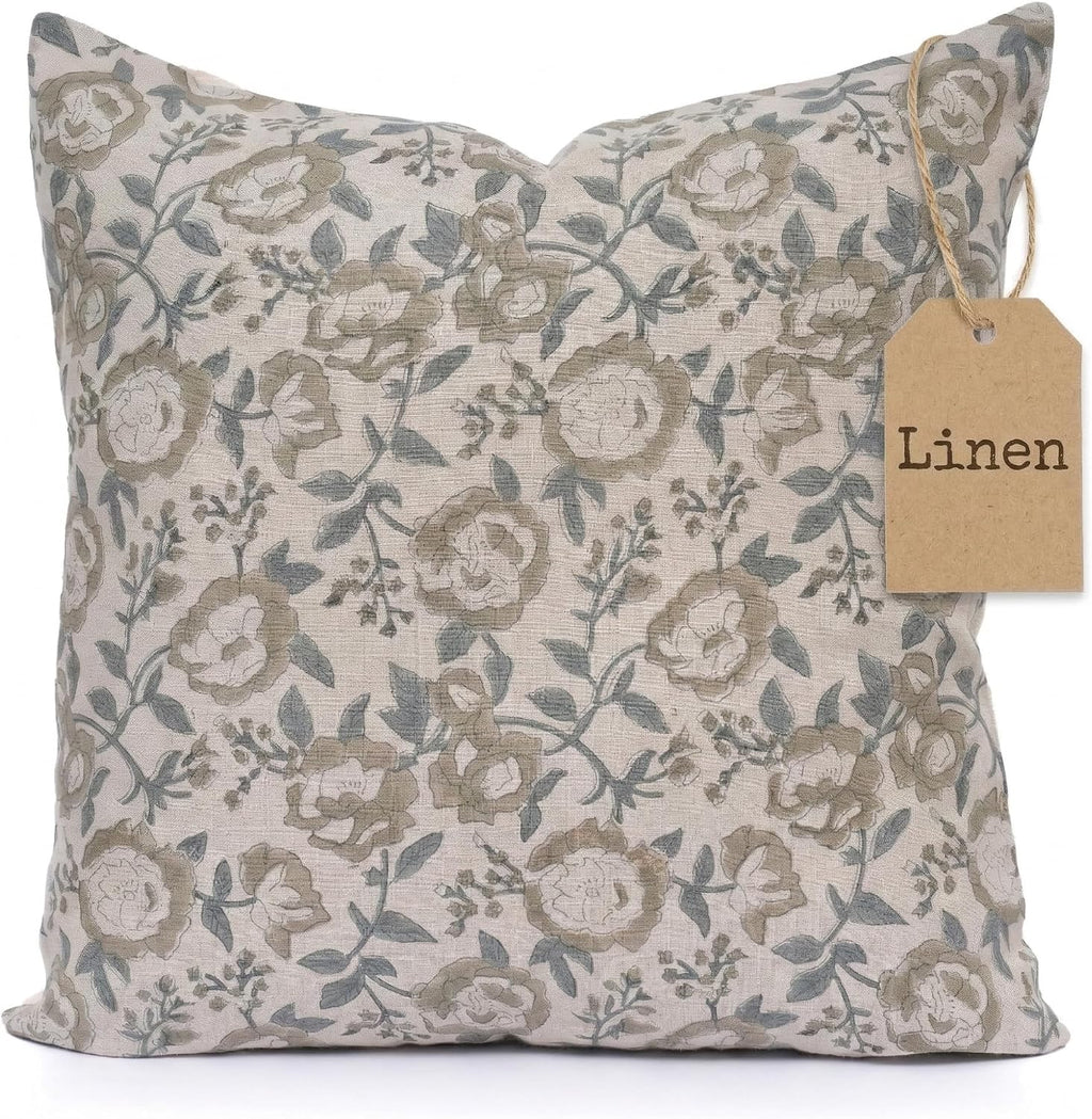 LineandLoop Linen Throw Pillow Covers 20x20 inch sage Green Spring Decorative Pillow Covers for Living Room, Bedroom 2 inches cotton Green