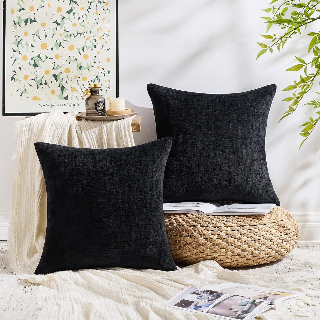 Gawamay Set of 2 Soft Textured Chenille Throw Pillow Covers 16x16 Inch (40x40 CM), Decorative Pillowcases Cushion Covers for Farmhouse Home…