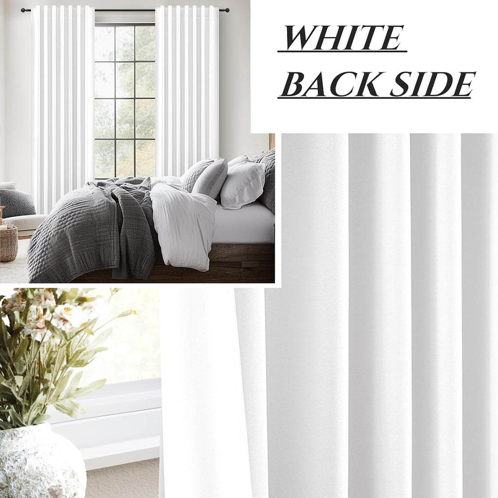 Qjmydeco Brilliant White Linen Textured Blackout Curtains 108 Inches Long for Bedroom 2 Panels, Luxury Floor to Ceiling Pleated Drapes for…