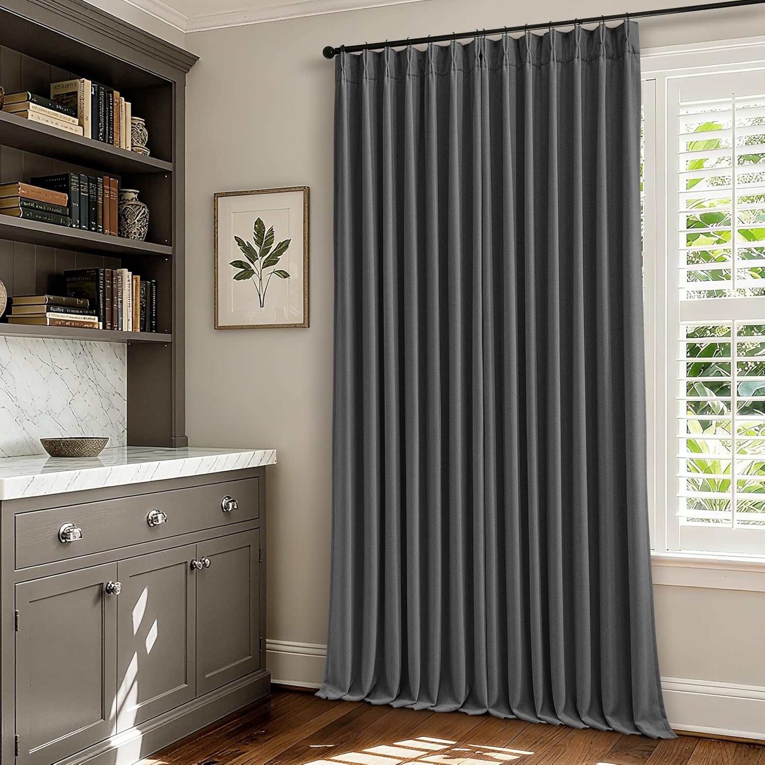 Twodrapes Grey 96 Inch Blackout Pinch Pleated Curtains 2 Panel Set for Living Room Darkening Thick Linen Textured 100% Black Out Drapes 96…