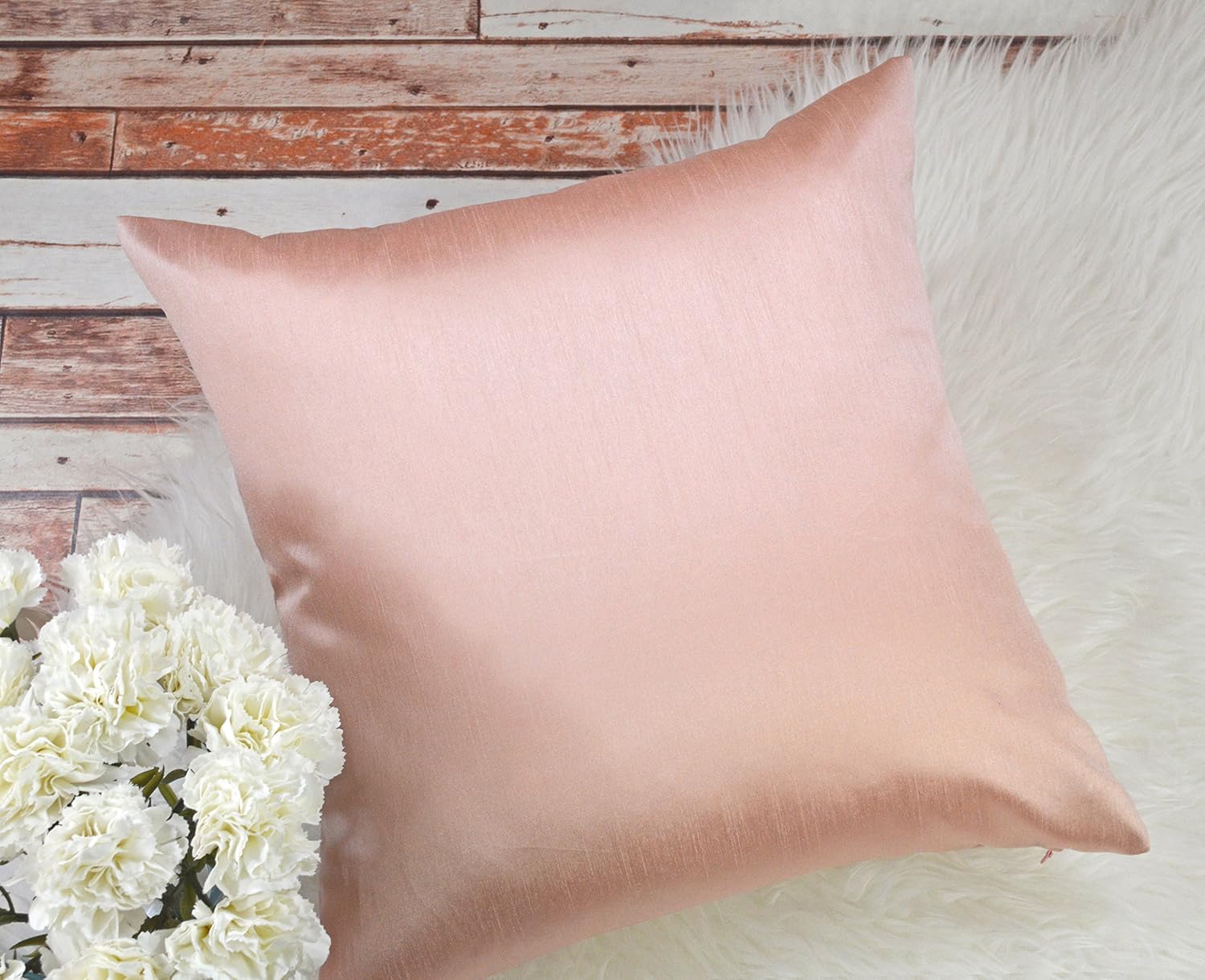 Aiking Home Collection 26x26 Inches Faux Silk Square European Shams, Zipper Closure, Rose Pink (Set of 2)