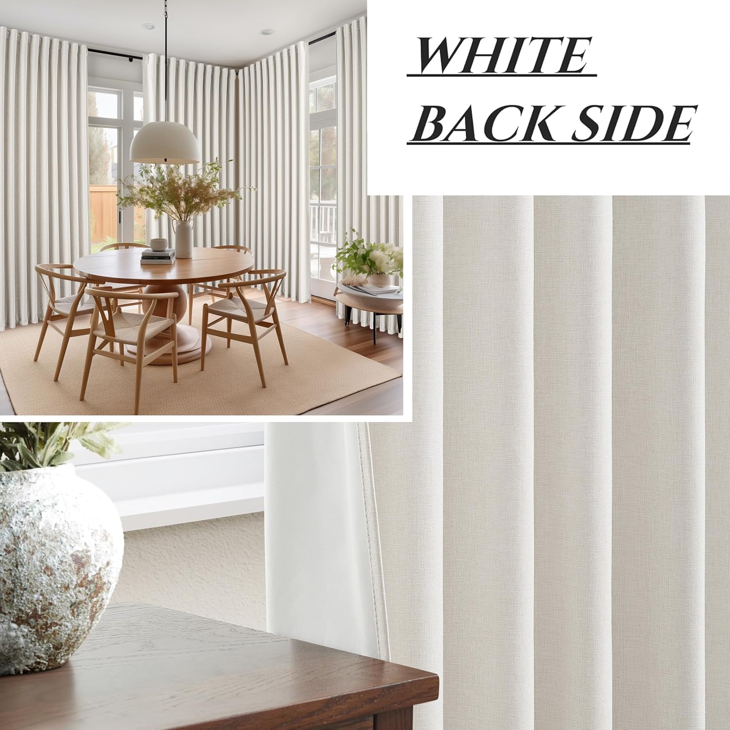 Qjmydeco Curtains 100 Inch Length Wide Pleated Blackout Curtain for Sliding Glass Door/Living Room, Farmhouse Birch Linen Thick Boho Bedroo…