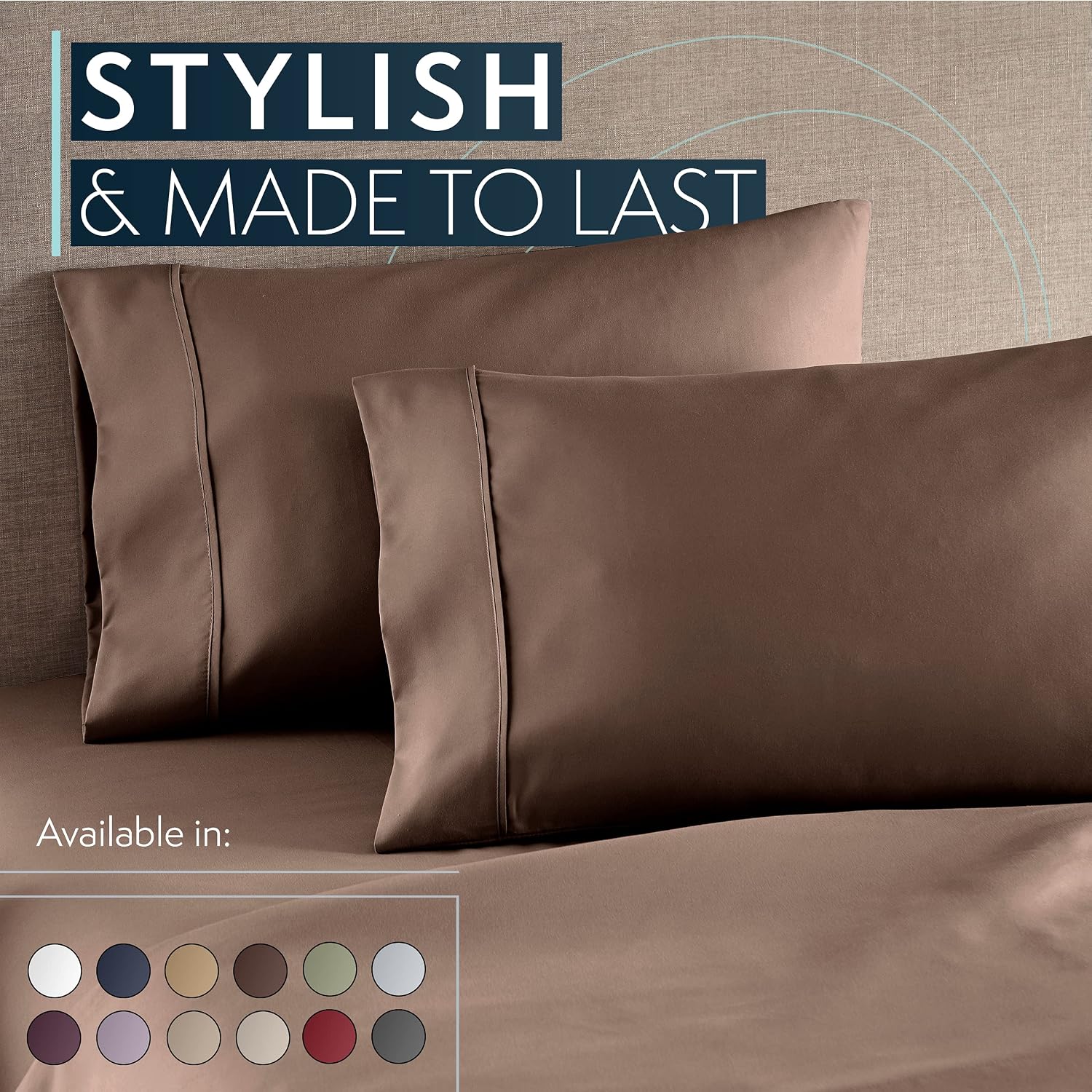 HCCollection HC Collection King Pillow Cases Set of 2- Microfiber, Extra Soft Pillowcases - easy maintenance & Machine Washable - Brown…