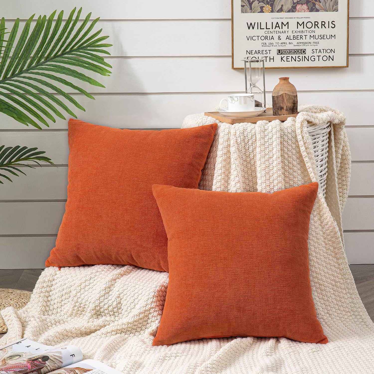Gawamay Decorative Square Throw Pillow Covers 20x20 Inch Set of 2, Super Soft Chenille Pillows Farmhouse Fall Pillowcase for Living Room Be…