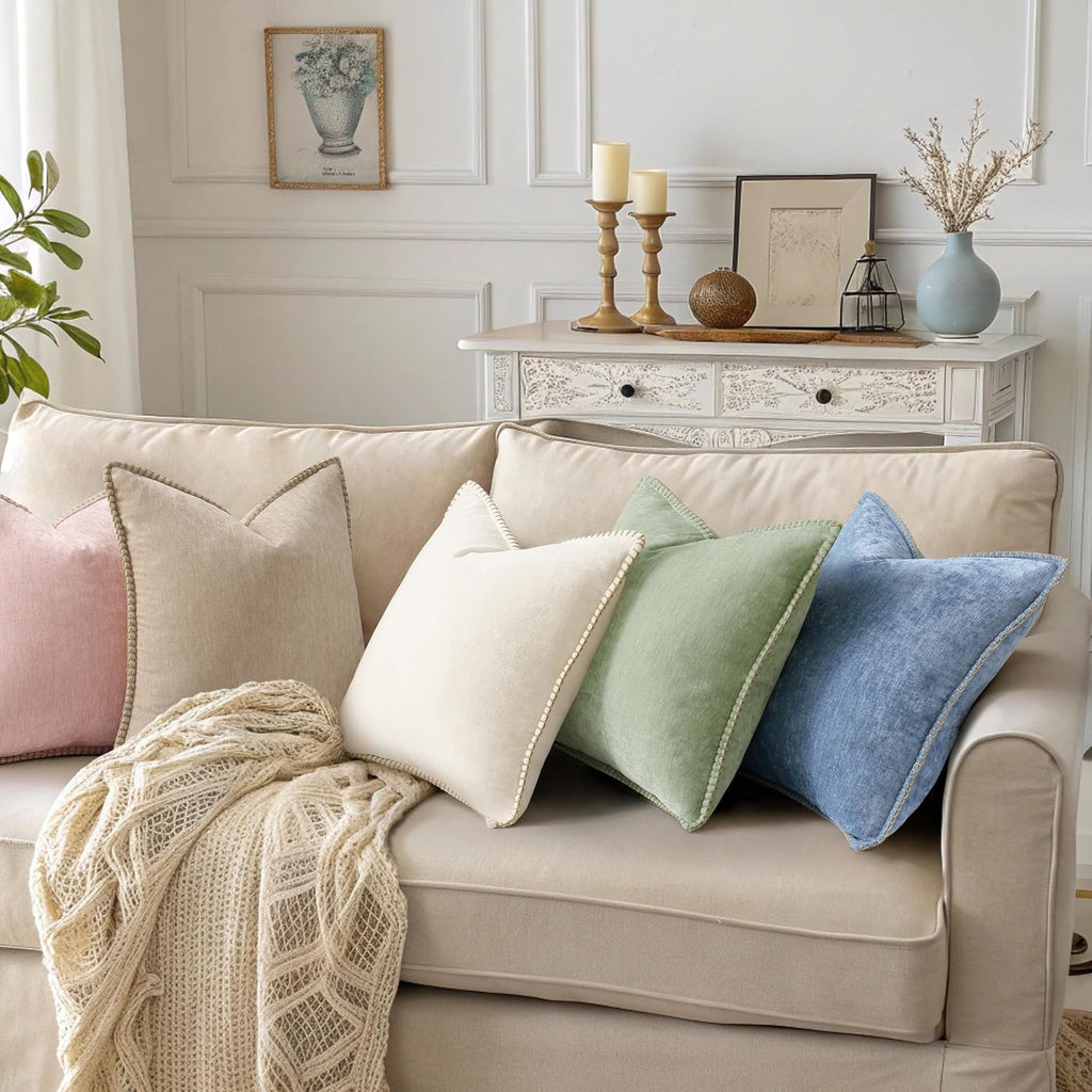 decorUhome Summer Chenille Soft Cozy Throw Pillow Covers 24x24 Set of 2, Modern Farmhouse Boho Velvet Decorative Euro Sham Pillow Cases wit…