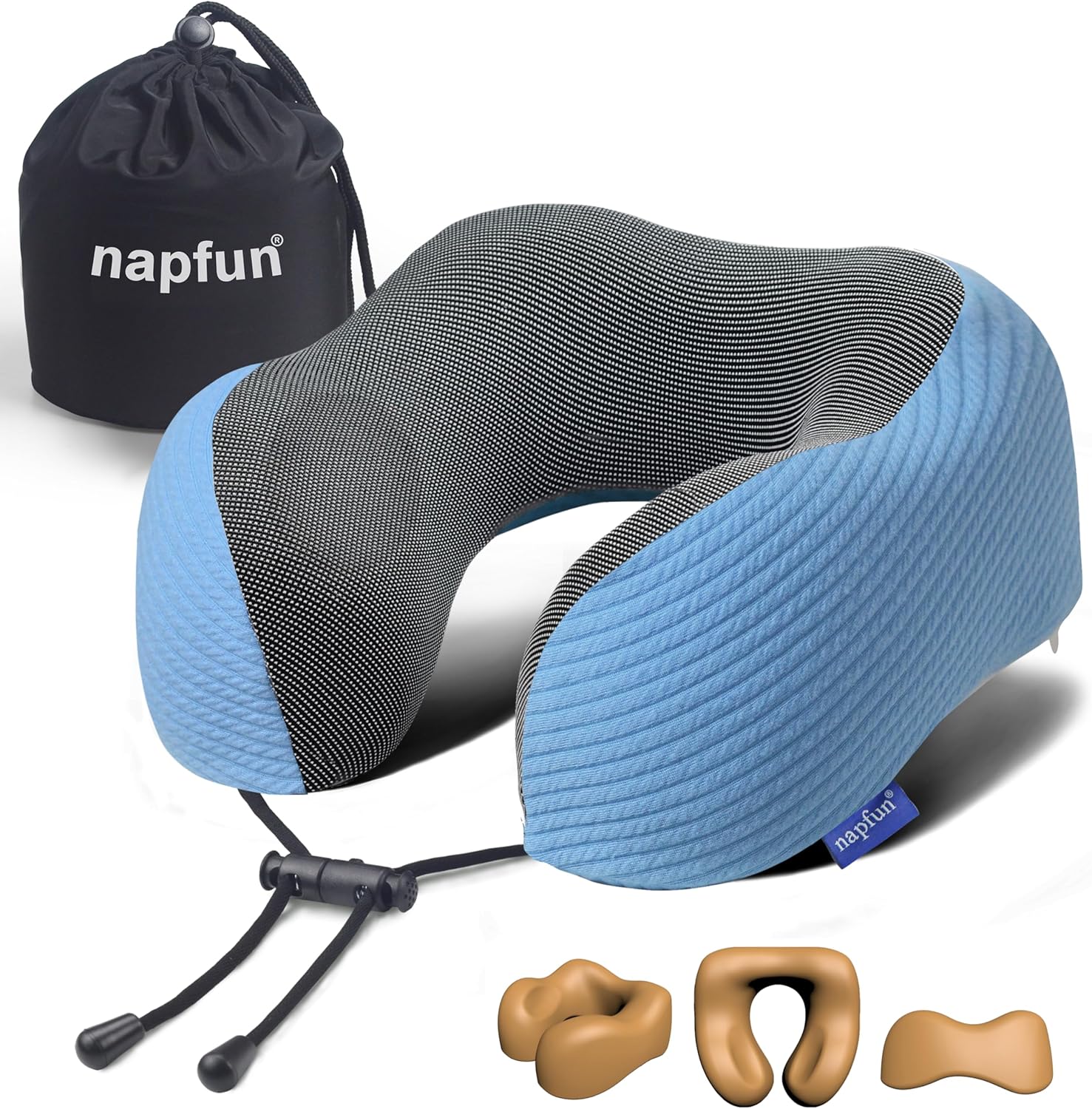 napfun Neck Pillow for Traveling, Upgraded Travel Neck Pillow for Airplane 100% Pure Memory Foam Travel Pillow for Flight Headrest Sleep…