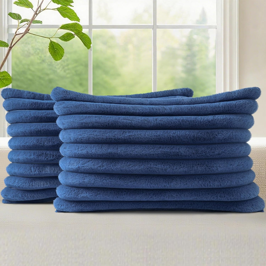 decorUhome Cozy Faux Fur Throw Pillow Covers 12x20 Set of 2 Decorative Soft Plush Striped Lumbar Modern Farmhouse Boho Couch Pillow Cases w…