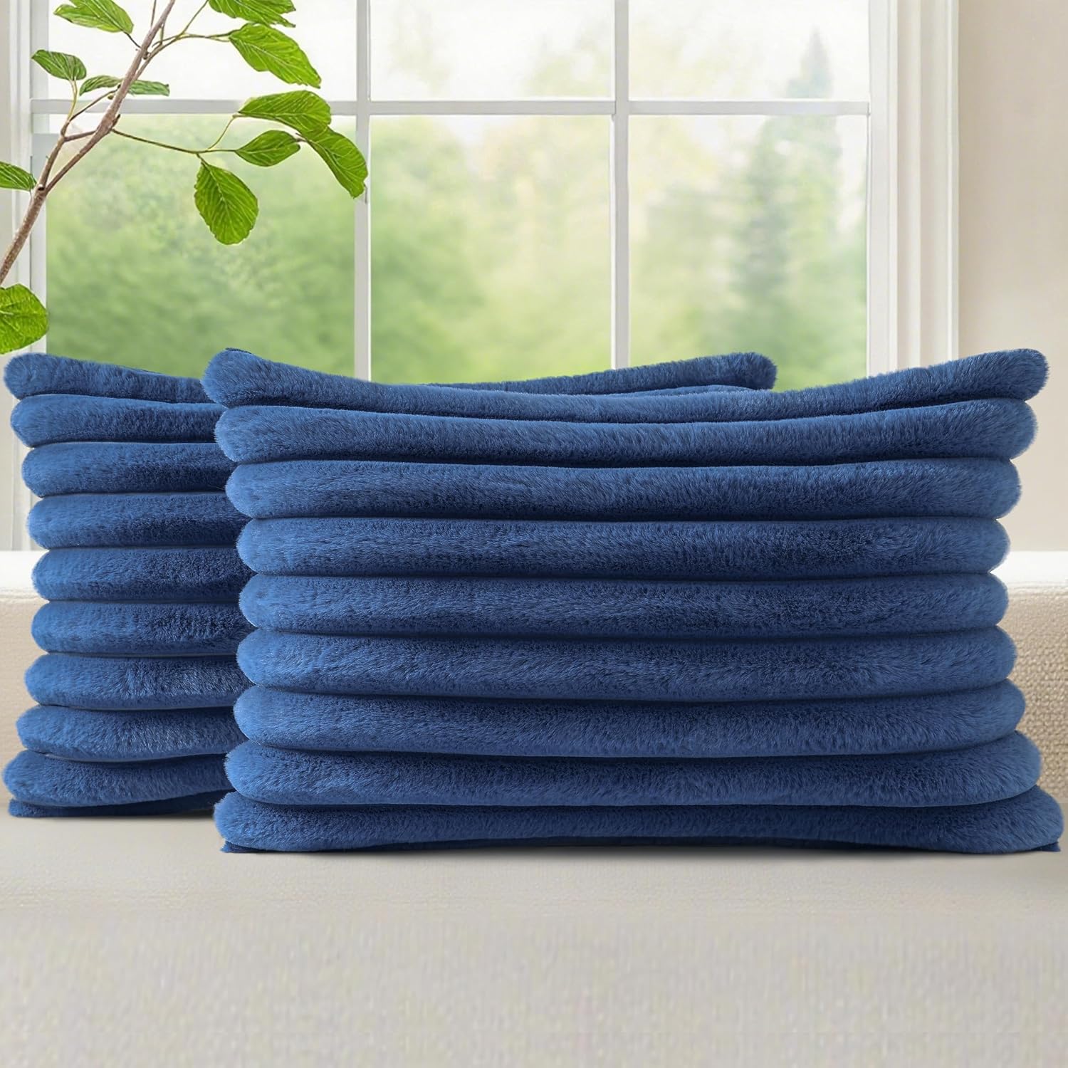 decorUhome Cozy Faux Fur Throw Pillow Covers 12x20 Set of 2 Decorative Soft Plush Striped Lumbar Modern Farmhouse Boho Couch Pillow Cases w…