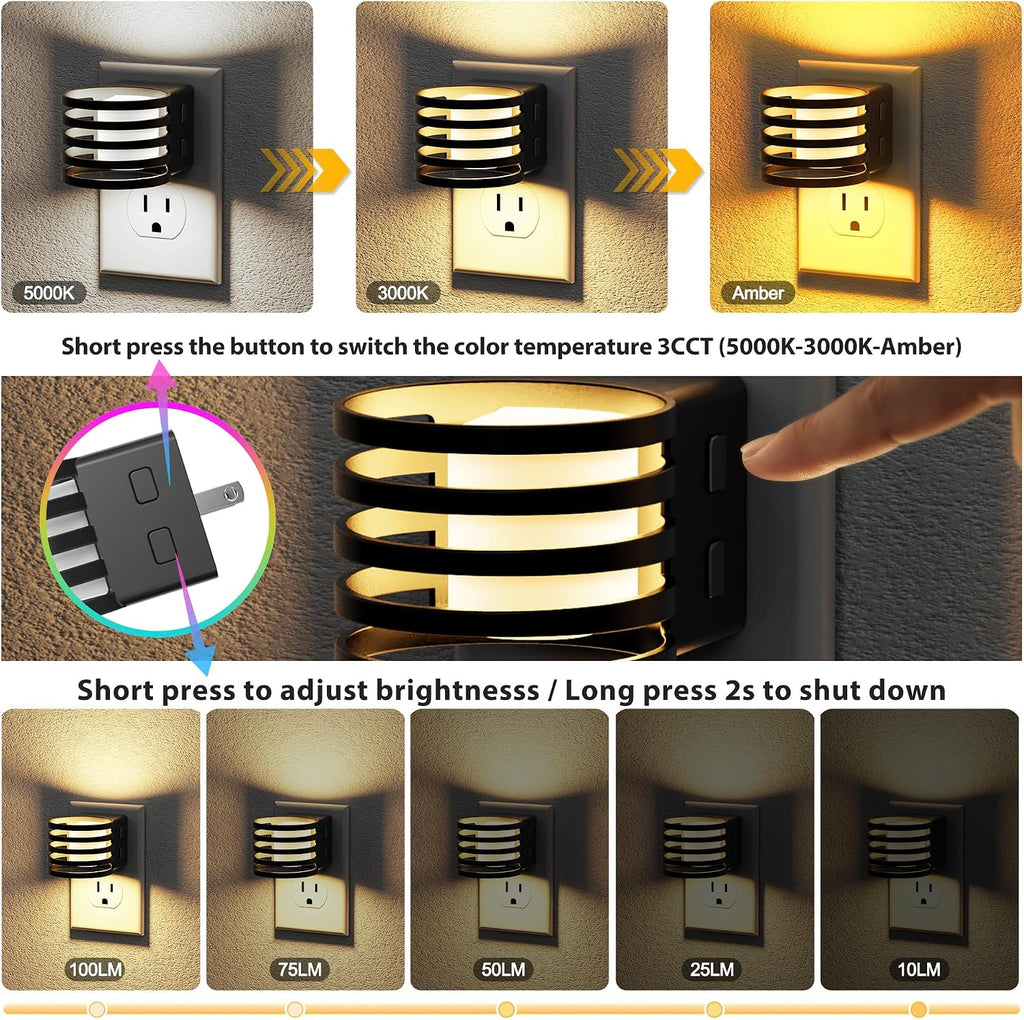 JandCase LED Night Light, Night Lights Plug into Wall with Dusk to Dawn Sensor, 3 Colors Amber/3000K/5000K & 5 Brightness Levels…