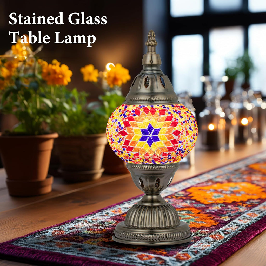 Marrakech Tiffany Lamp Turkish Table Lamps with Vintage Style, Handmade Moroccan Mosaic Lamp with Bronze Base Including LED Bulb for…