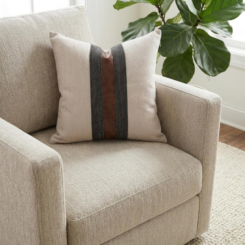 Farmhouse Decorative Outdoor Throw Pillow Covers for Couch Sofa Bed Brown Faux Leather Accent Pillow Cover Modern Decor Pillow Case 16 x…