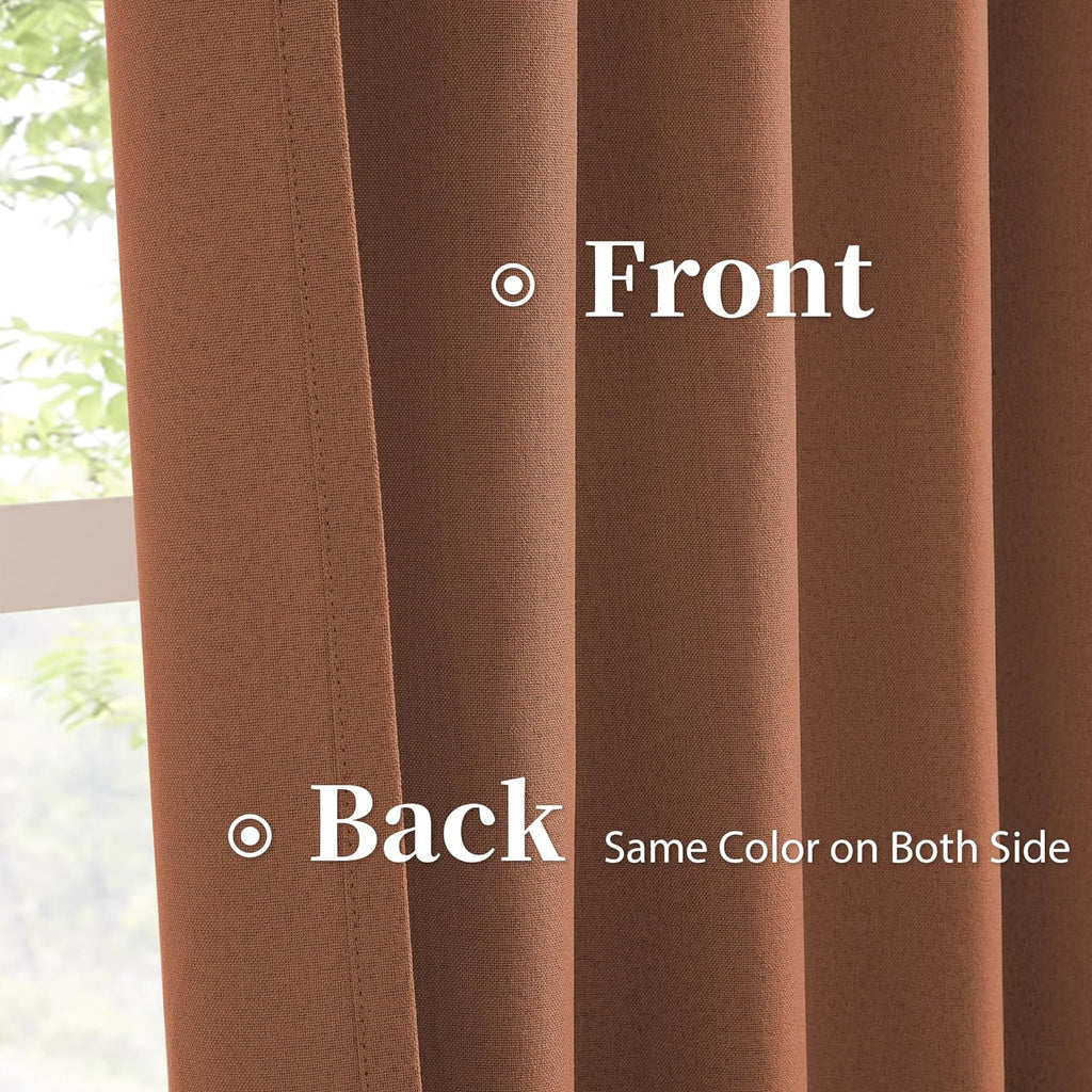 Keqiaosuocai Rust Linen Blackout Curtains for Bedroom 84 Inch Length 2 Panels Set Boho Fall Decor Back Tab Pocket Hook Belt Brick Rust Text…
