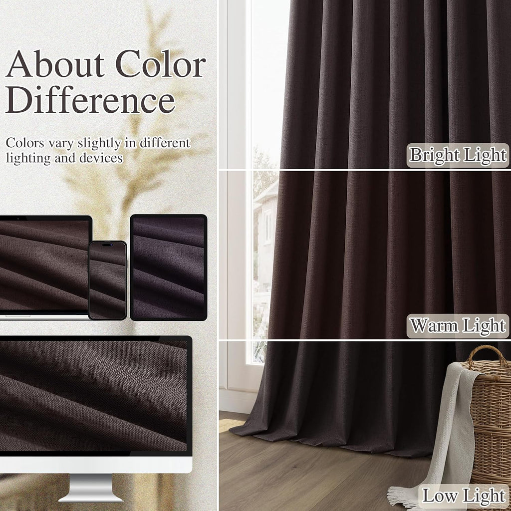 Guken 100% Blackout Curtains 108 Inch Length 2 Panels Set for Living Room Bedroom Back Tab Thermal Insulated Black Out Linen Drapes Room Da…