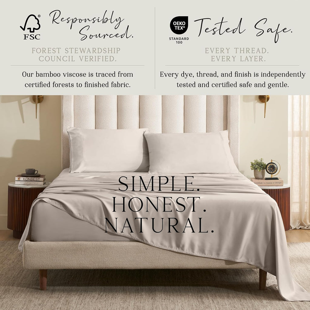 KARISSA MAE Pure Viscose from Bamboo Cal King Size Sheet Set | 100% FSC Certified | Luxuriously Soft | Cooling | 18" Deep Pocket w/Corner…
