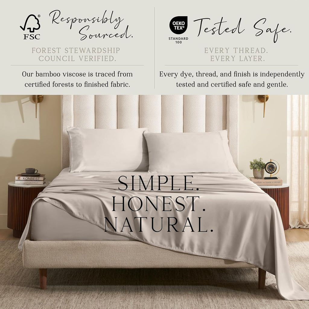 KARISSA MAE Pure Viscose from Bamboo Split King Size Sheet Set | 100% FSC Certified | Luxuriously Soft | Cooling | 18" Deep Pocket…