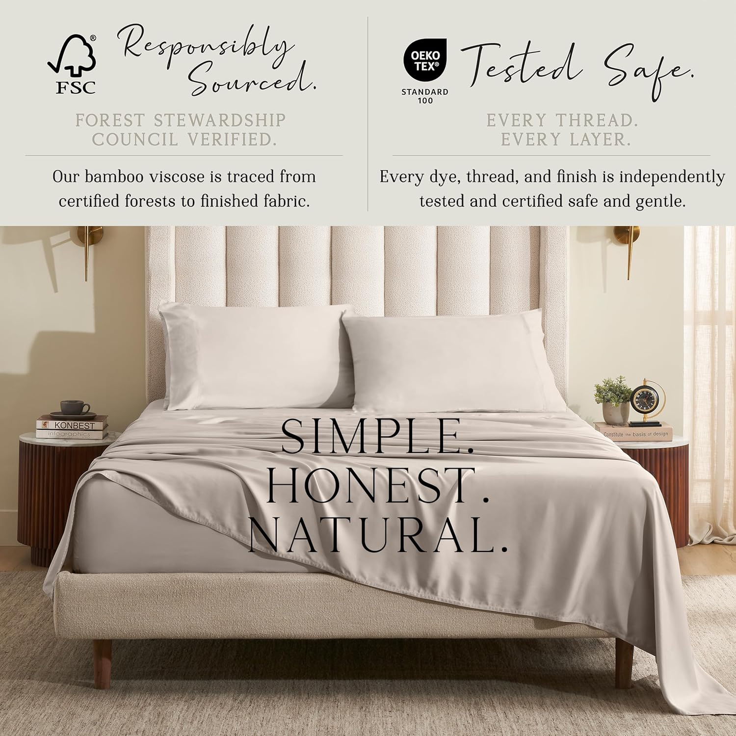 KARISSA MAE Pure Viscose from Bamboo Split King Size Sheet Set | 100% FSC Certified | Luxuriously Soft | Cooling | 18" Deep Pocket…