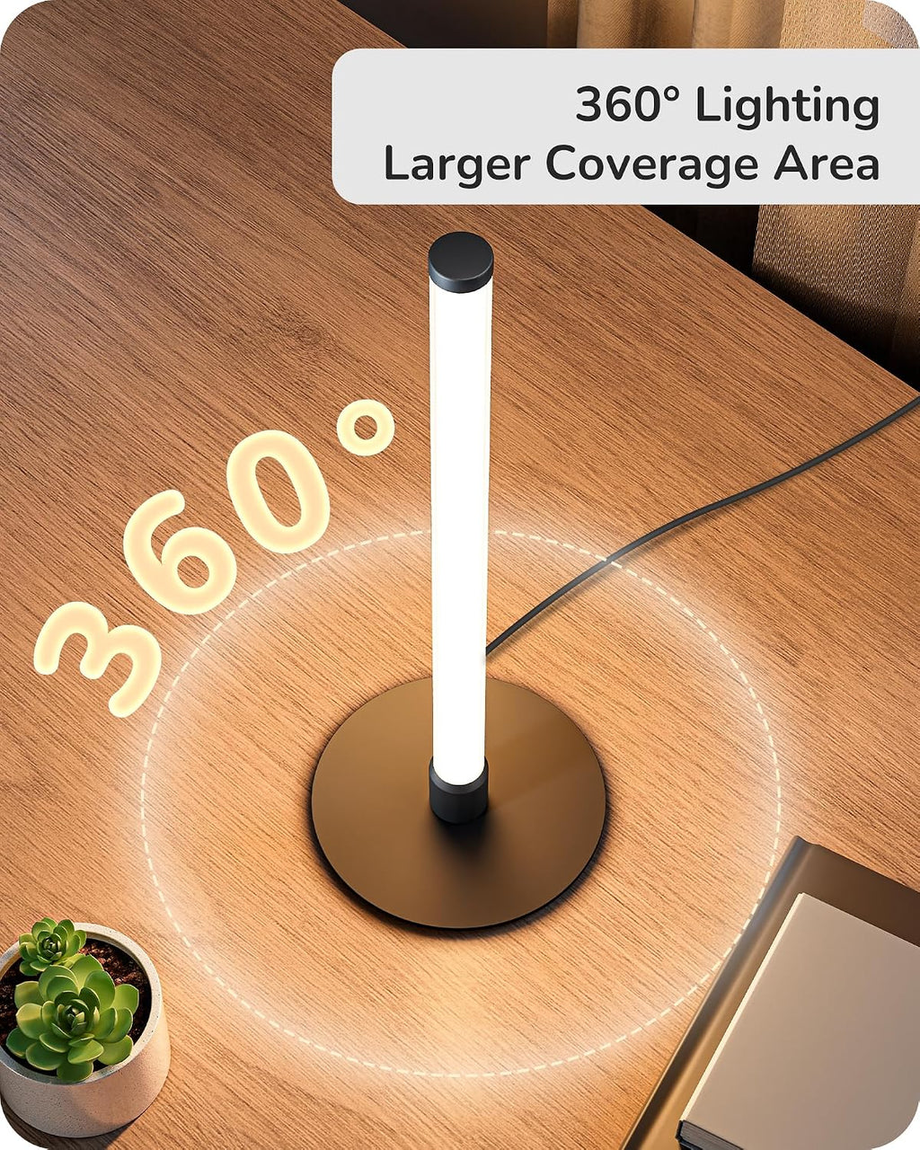 Edishine LED Table Lamp, Modern Bedside Lamp with 360° Illumination, Stepless Dimming & 3 Color Temperature, Nightstand Lamp for Bedro…