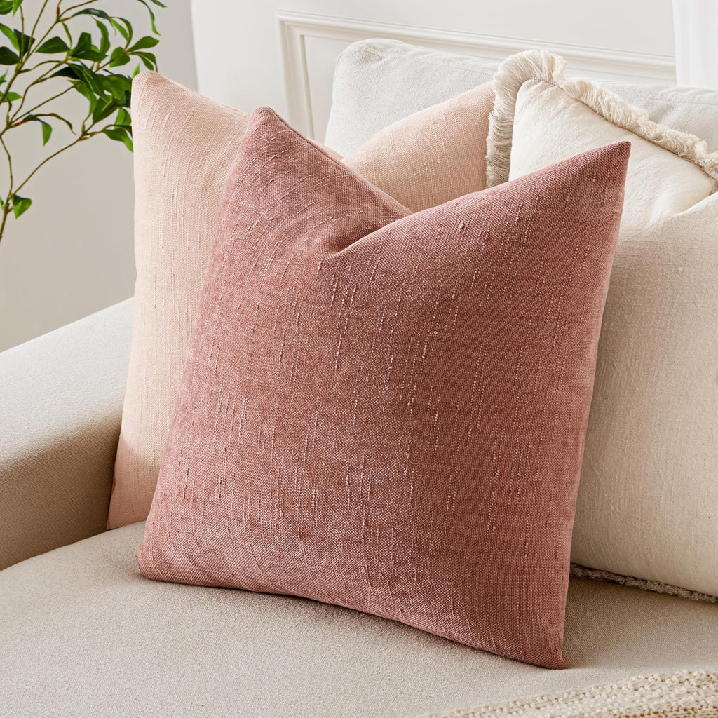 MIULEE Pack of 2 Decorative Throw Pillow Covers Soft Chenille Throw Pillows Solid Textured Cushion Covers for Spring Valentine's Day…