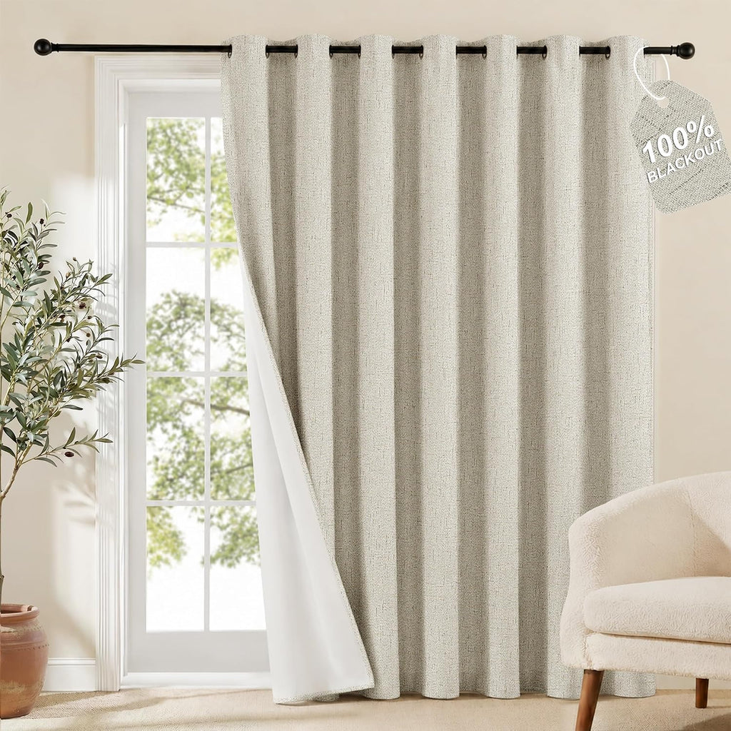 Nicetown 100% Blackout Linen Sliding Door Curtains with White Liner Composite, Grommet Extra Wide Window Treatments Room Divider Drapes for…
