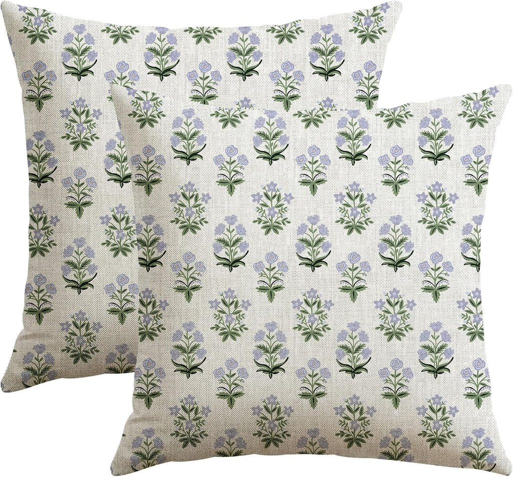 OTOSTAR Floral Print Pillow Covers 16x16 Inch Pack of 2 Double-Sided Blue Green Flower Square Throw Pillow Covers Farmhouse Rustic…