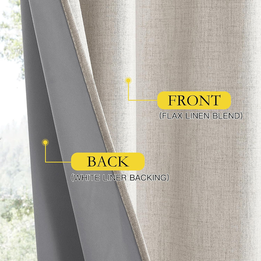 NICETOWN Brich Vintage Open Linen Weave Flax Thermal Curtains, 100% Blackout Curtains 90" Long for Dining Room, Soundproof Window…