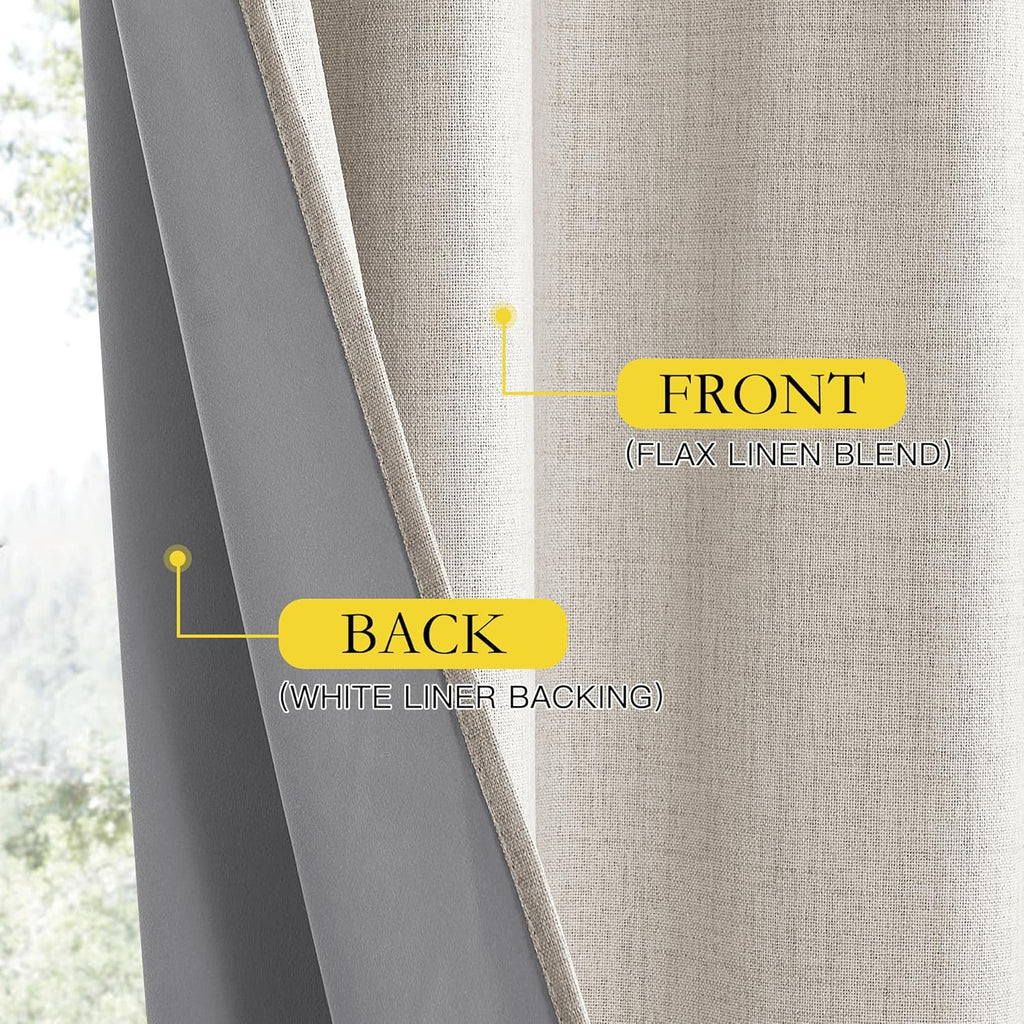 NICETOWN Brich Vintage Open Linen Weave Flax Thermal Curtains, 100% Blackout Curtains 63" Long for Dining Room, Soundproof Window…