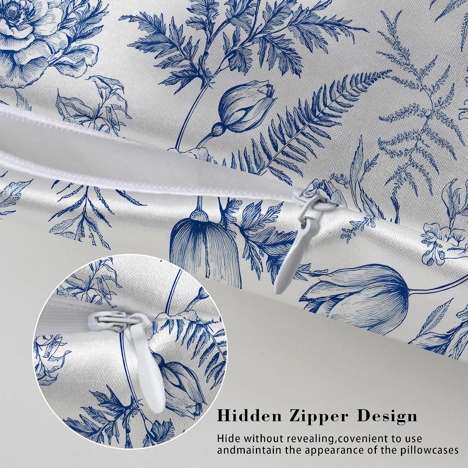 Satin Pillowcase for Hair and Skin Vintage Blue and White Floral Super Soft and Cooling Similar to Silk Pillow Case 1 Pack with Hidden…