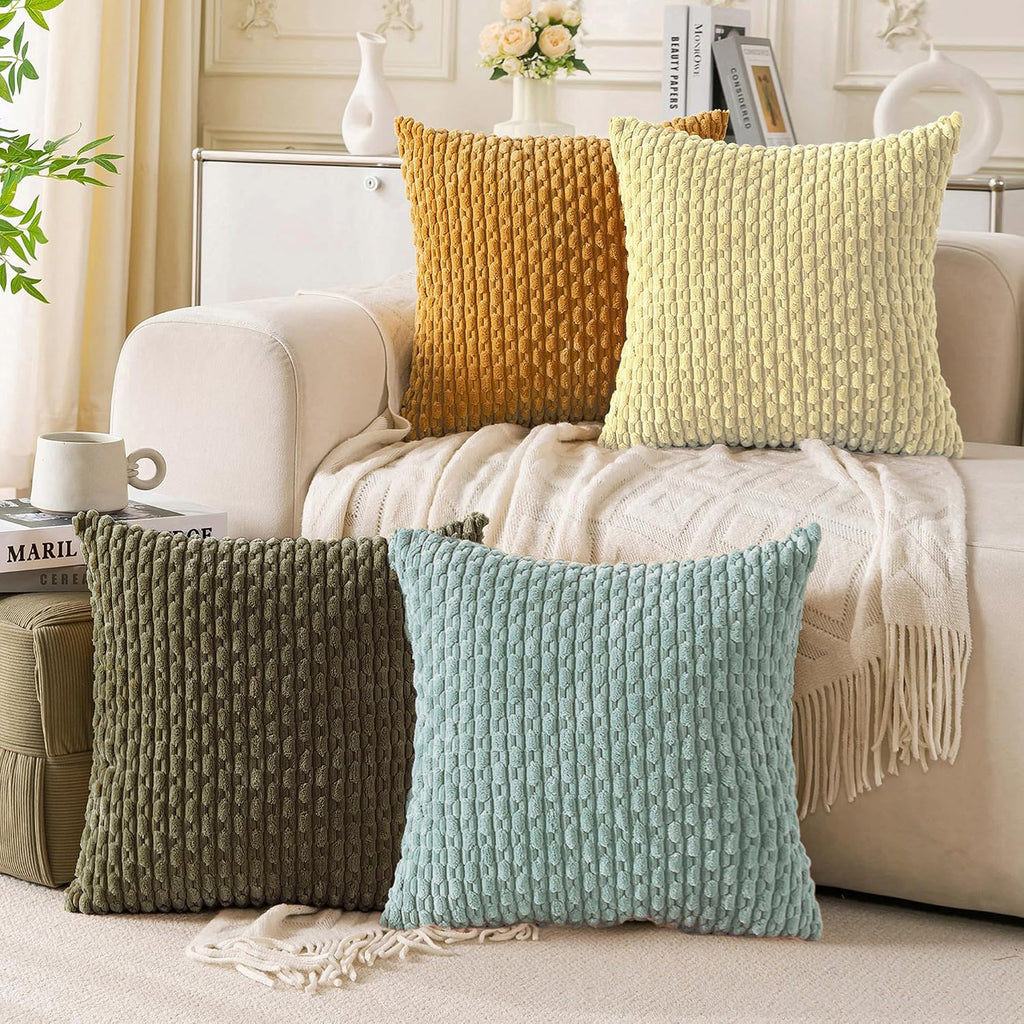Cozoomy Set of 4 Pale Yellow Decorative Throw Pillow Covers 22x22 Inch Corduroy Pillow Covers for Bed Couch Sofa Living Room Soft Square Cu…
