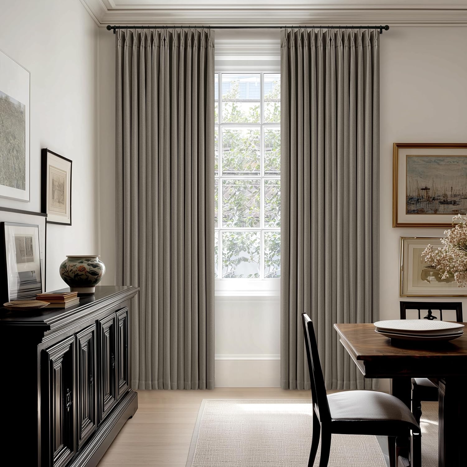 Twodrapes Taupe Grey Pleated Linen Blackout Curtains 80 Inches Long for Bedroom Living Room Pinch Pleat Black Out Thermal Insulated Ring Ho…