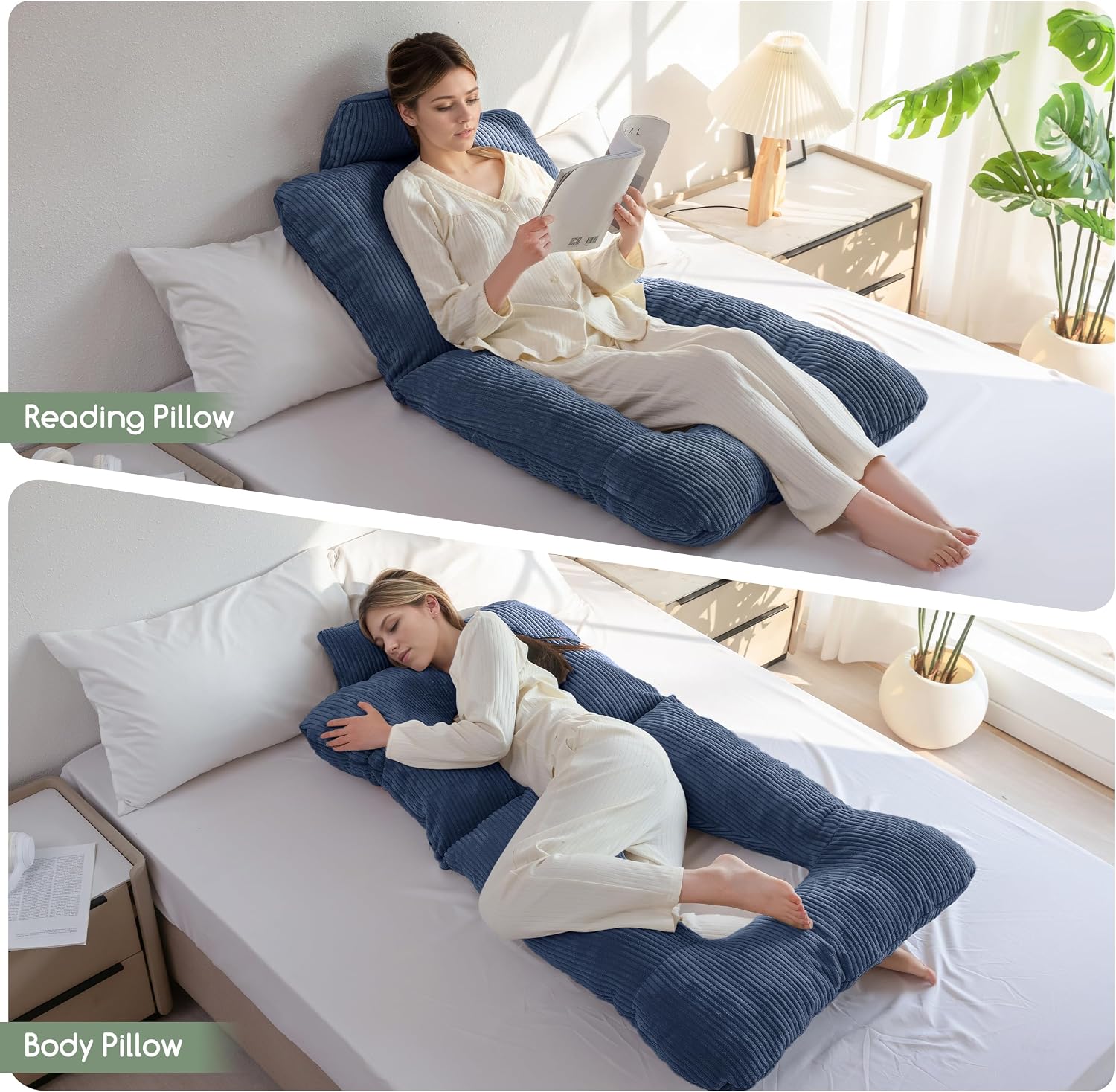 Higogogo Reading Pillow, Back Pillow for Sitting in Bed and Couch, Gaming Pillow for Adults, Sit Up Support for Bed, Bluestone