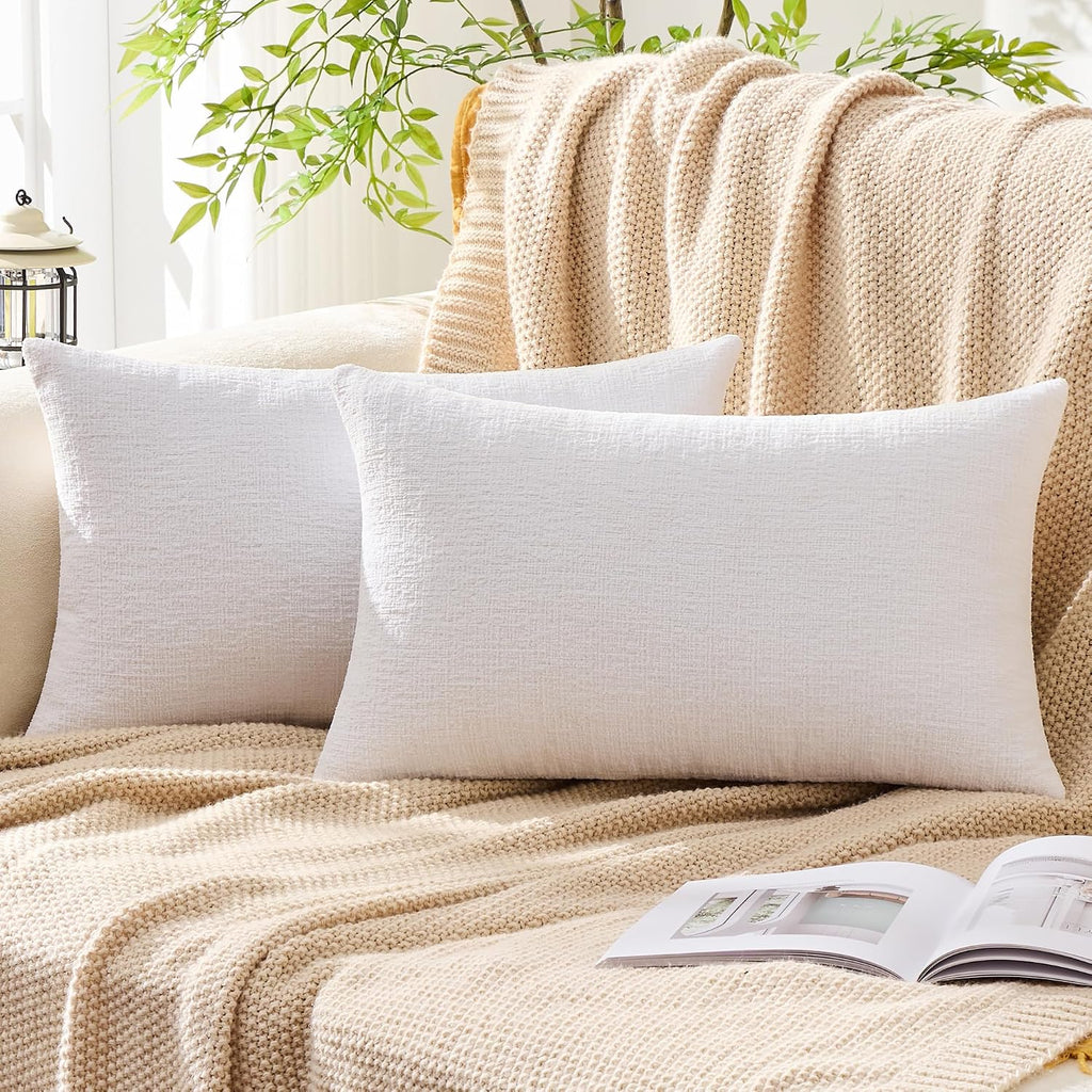 Gawamay Set of 2 Decorative Lumbar Soft Chenille Throw Pillow Covers 12x20 Inch (30x50 CM), Boho Farmhouse Cushion Cases, Couch Pillow Cove…