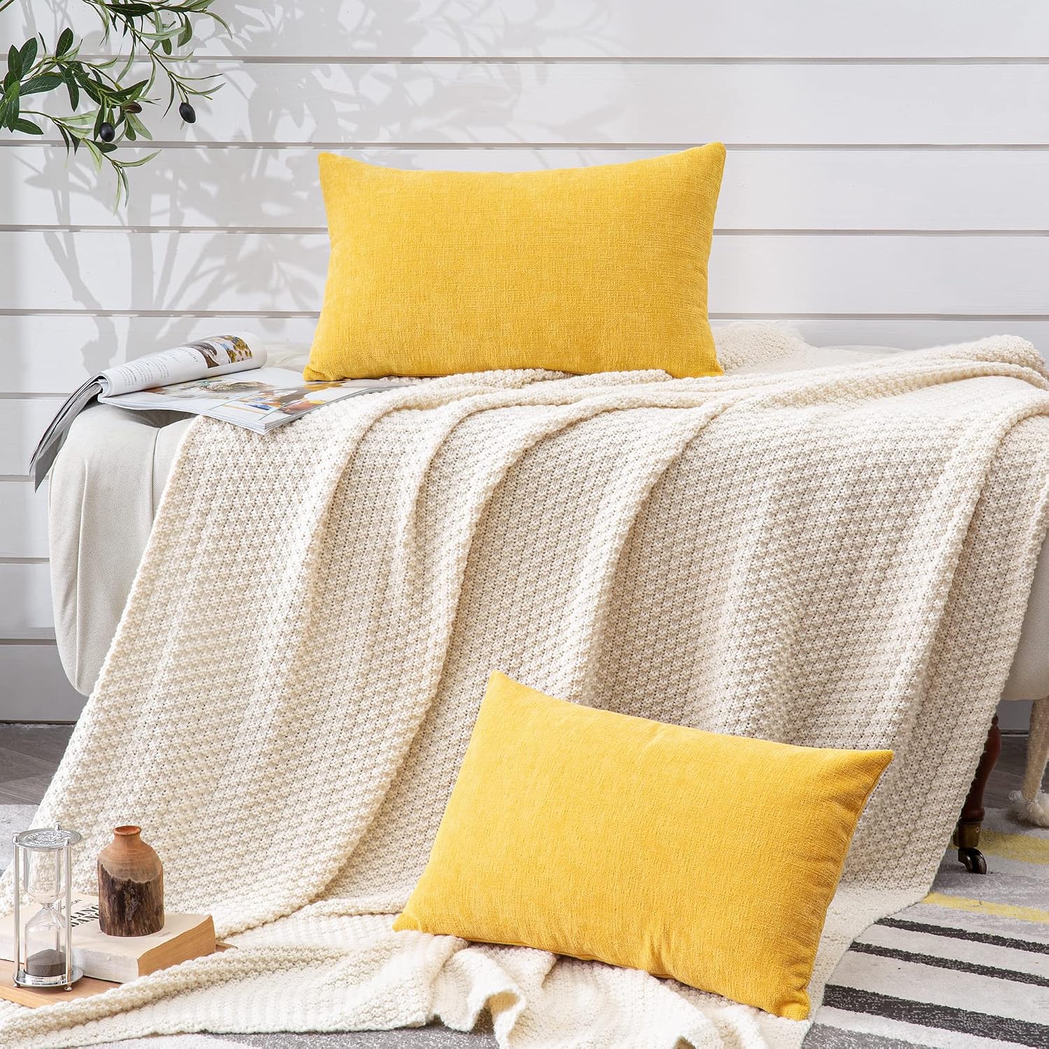 Gawamay Lumbar Pillow Cover Decorative Throw Pillow Covers 12"x20" Inch Set of 2, Super Soft Chenille Pillowcase for Living Room Bedroom So…