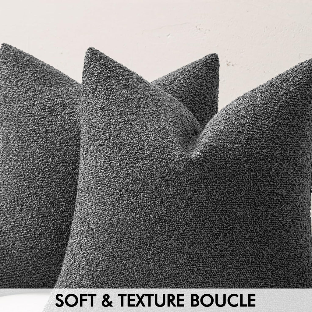 Miulee 18x18 Inch Decorative Pillow Covers for Couch Bed Set of 2 Textured Boucle Neutral Throw Pillow Covers Dark Gray Grey Accent Solid P…