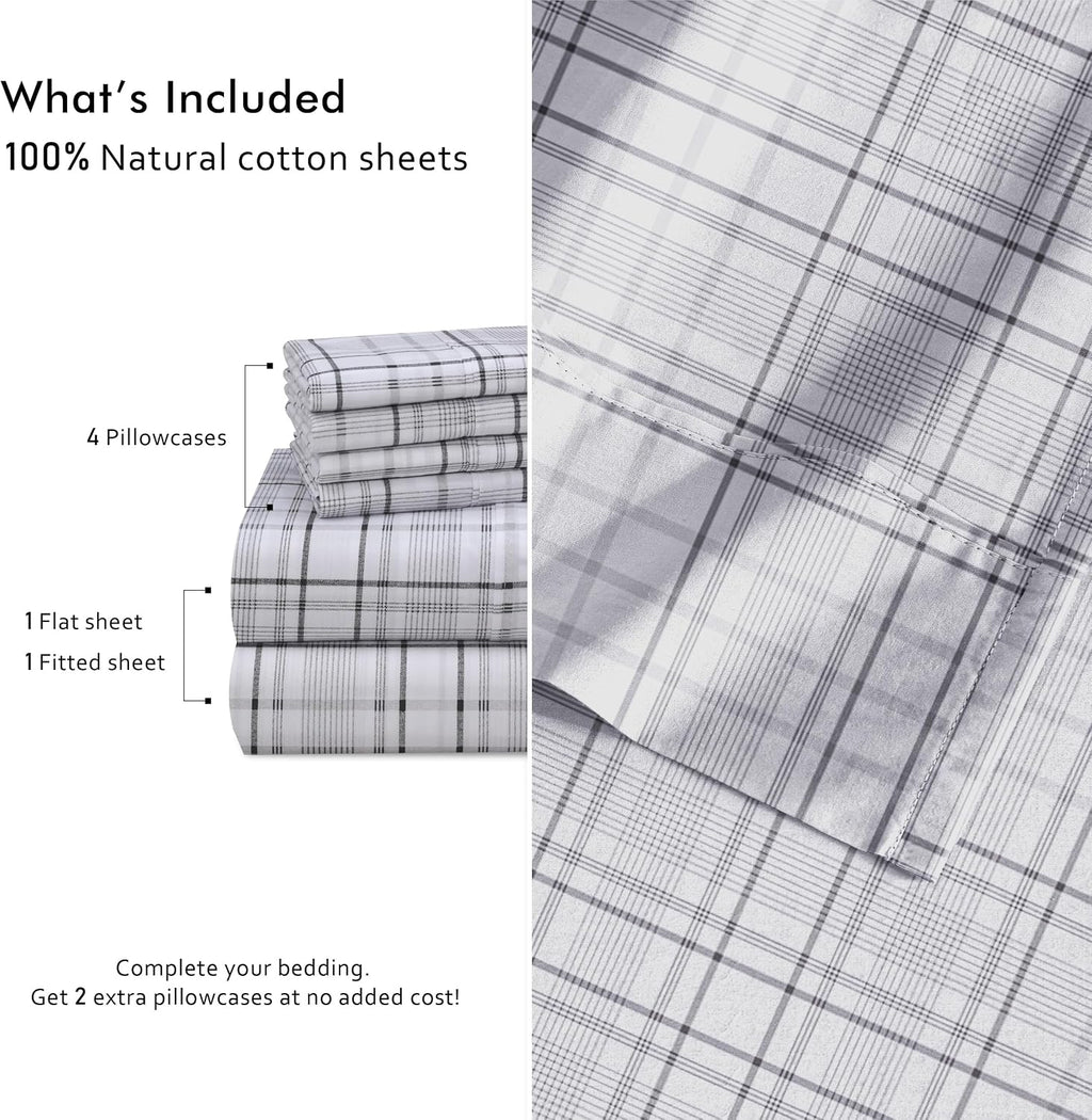 Ruvanti 100% Cotton Percale Sheets King Size 6 Piece Set, Cooling Bed Sheets for Hot Sleepers, Deep Pocket 16”, Breathable Lightweight & Du…
