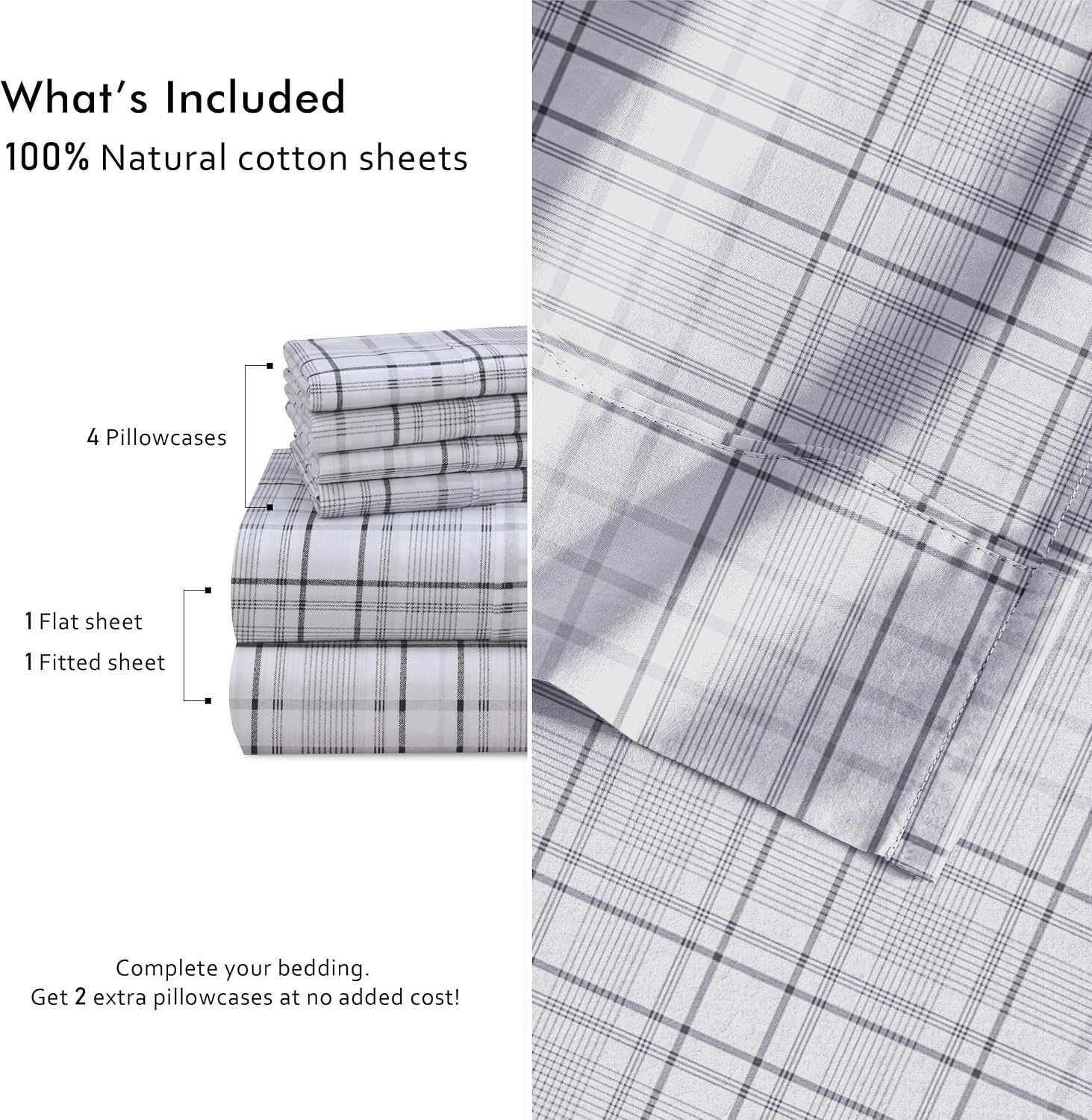 Ruvanti 100% Cotton Percale Sheets King Size 6 Piece Set, Cooling Bed Sheets for Hot Sleepers, Deep Pocket 16”, Breathable Lightweight & Du…