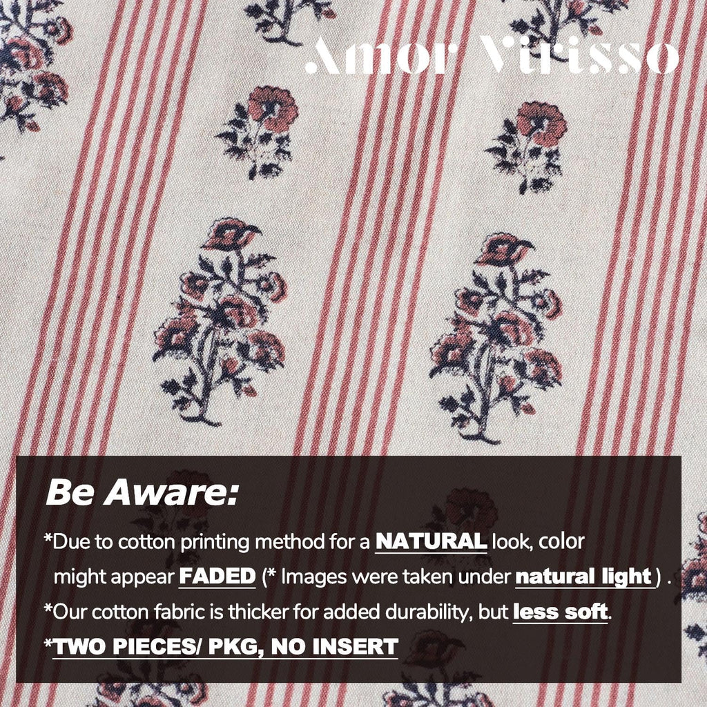 AffordableFloralPrintMaker Amor Virisso Floral Throw Pillow Covers 18x18 Set of 2 Block Print Pillow Covers Neutral Floral Striped Farmhous…