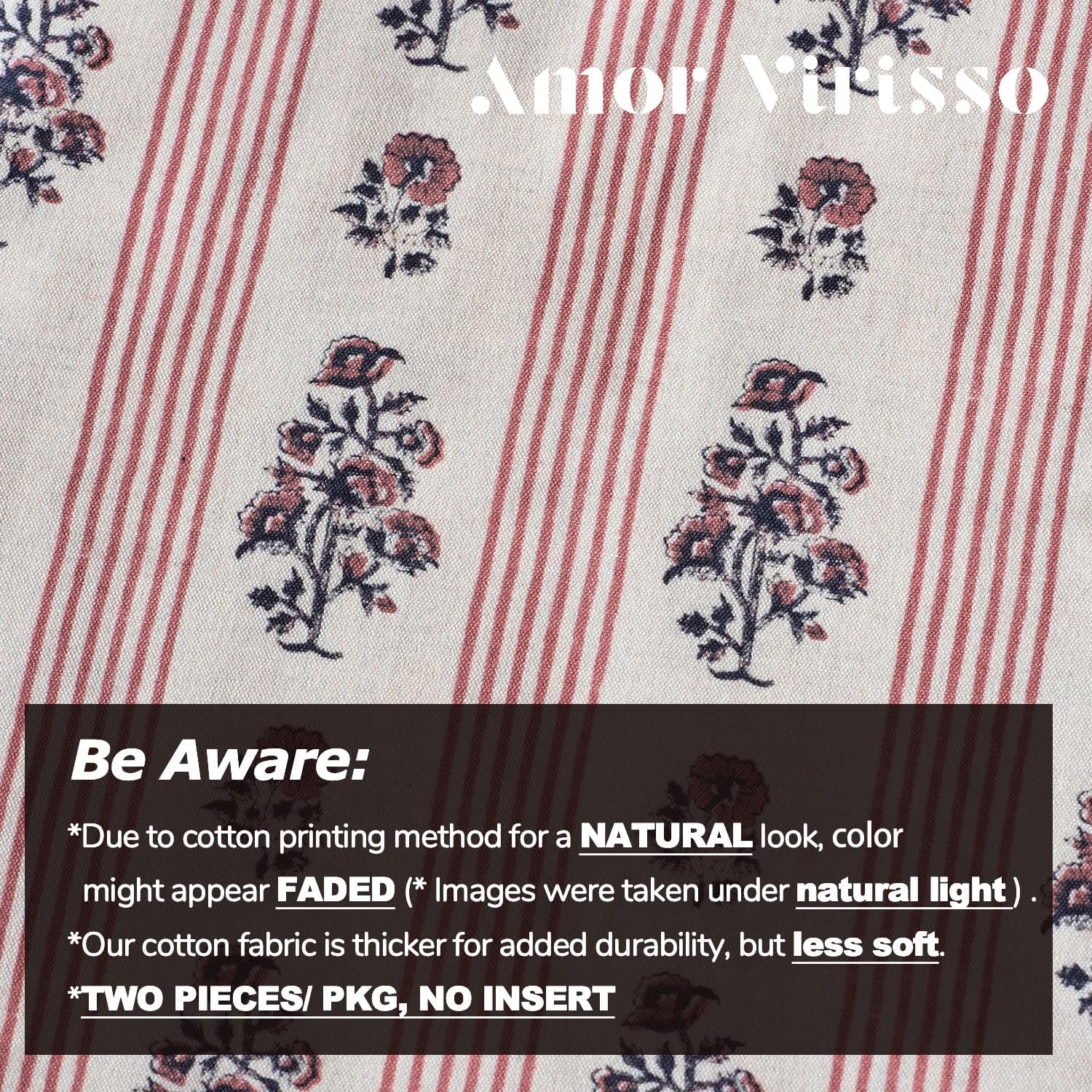 AffordableFloralPrintMaker Amor Virisso Floral Throw Pillow Covers 18x18 Set of 2 Block Print Pillow Covers Neutral Floral Striped Farmhous…