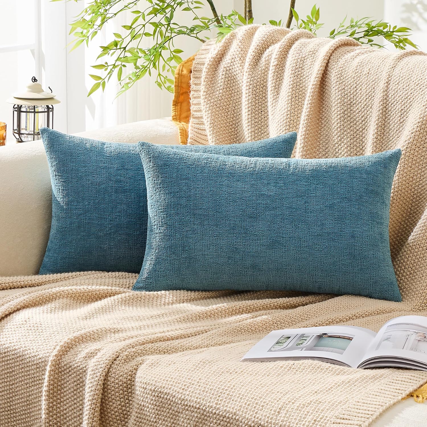 Gawamay Set of 2 Decorative Lumbar Soft Chenille Throw Pillow Covers 12x20 Inch (30x50 CM), Boho Farmhouse Cushion Cases, Couch Pillow Cove…