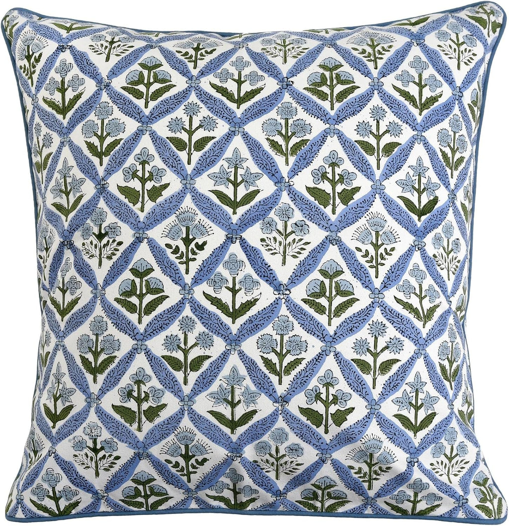 Ridhi Block Print Light Steel Blue Pillow Cover 20" x 20" (Pack of 2) Decorative Couch Pillows for Living Room, Chic Boho Cute Outdoor Pill…