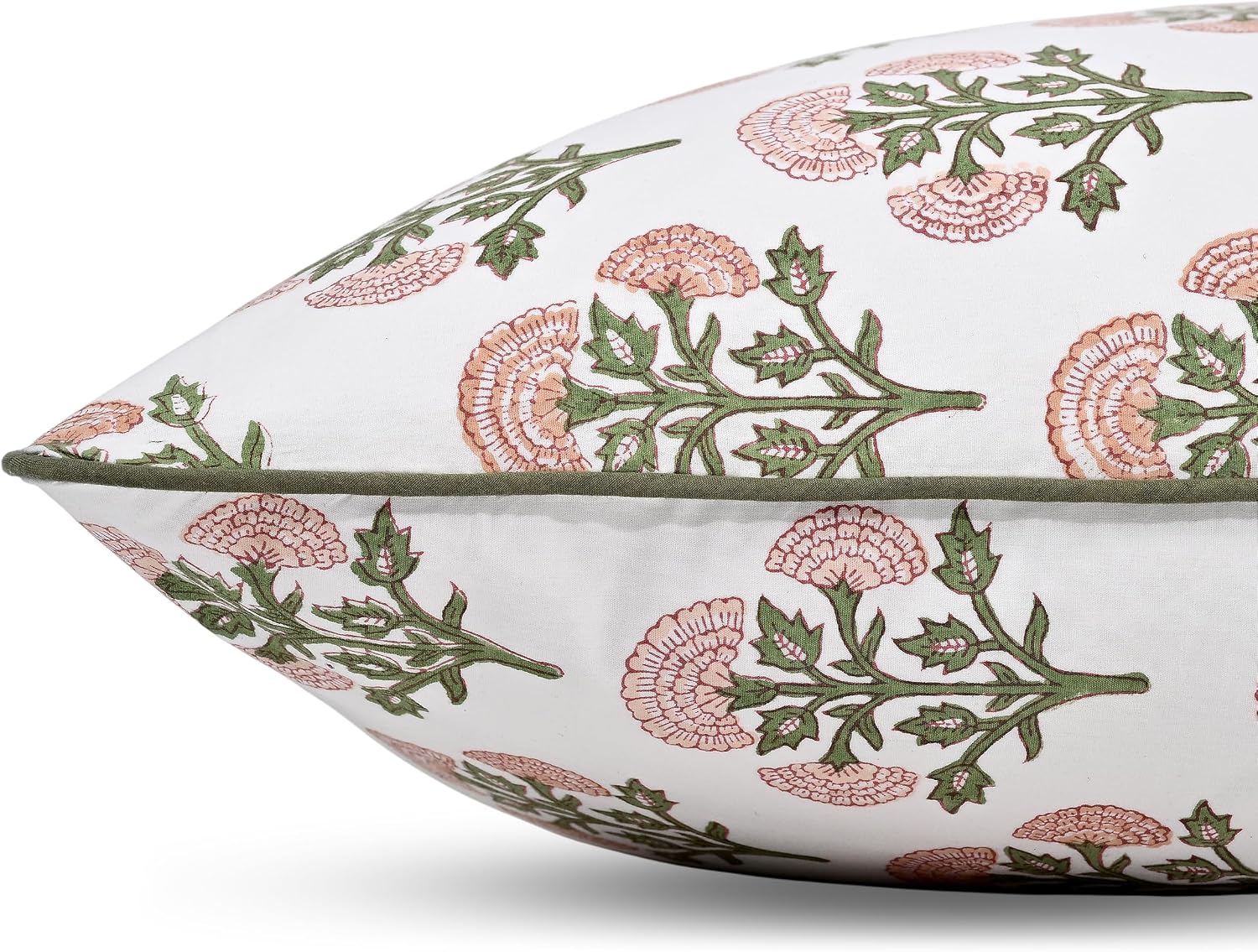 Ridhi Block Print Mughal Buta Peach Pillow Cover 18" x 18" (Pack of 2) Decorative Couch Pillows for Living Room, Farmhouse Chic Boho Cute O…