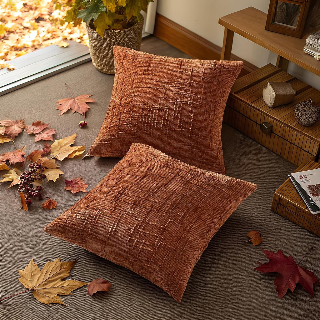 decorUhome Rust Chenille Euro Sham Throw Pillow Covers 22x22 Set of 2 Textured Soft Cozy Slubby Couch Pillow Covers Modern Farmhouse Boho D…
