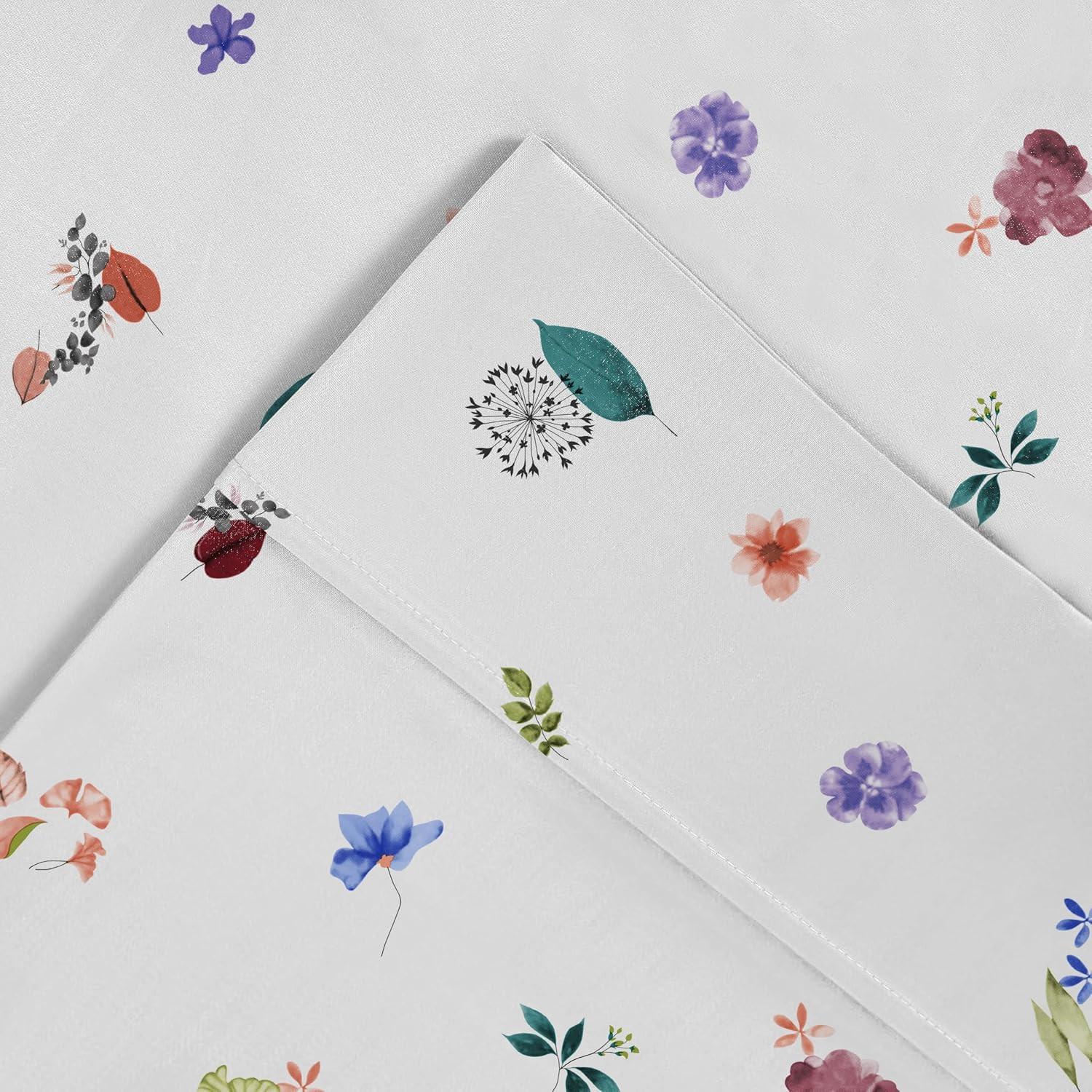 Pointehaven Floral Garden Printed Cotton Percale 3 pc Sheet Set, Twin