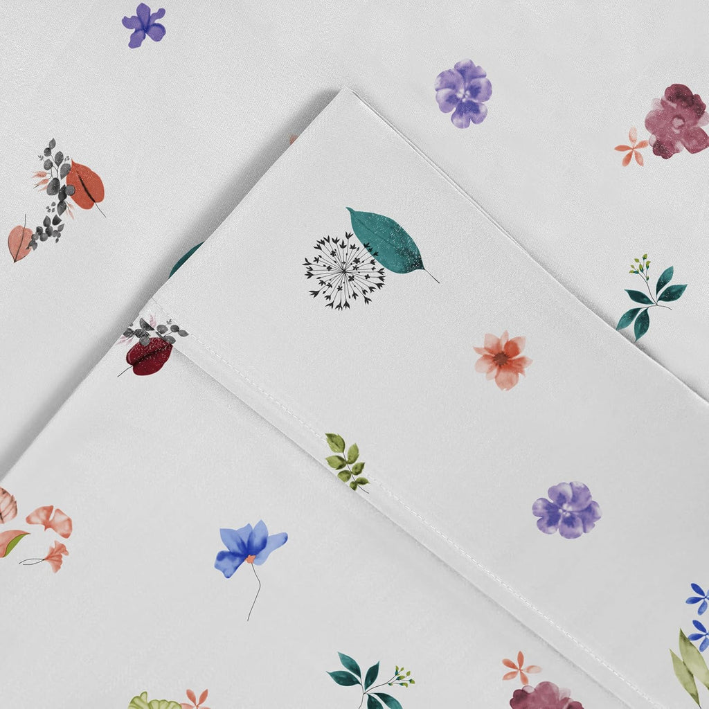 Pointehaven Floral Garden Printed Cotton Percale 4 pc Sheet Set, Queen
