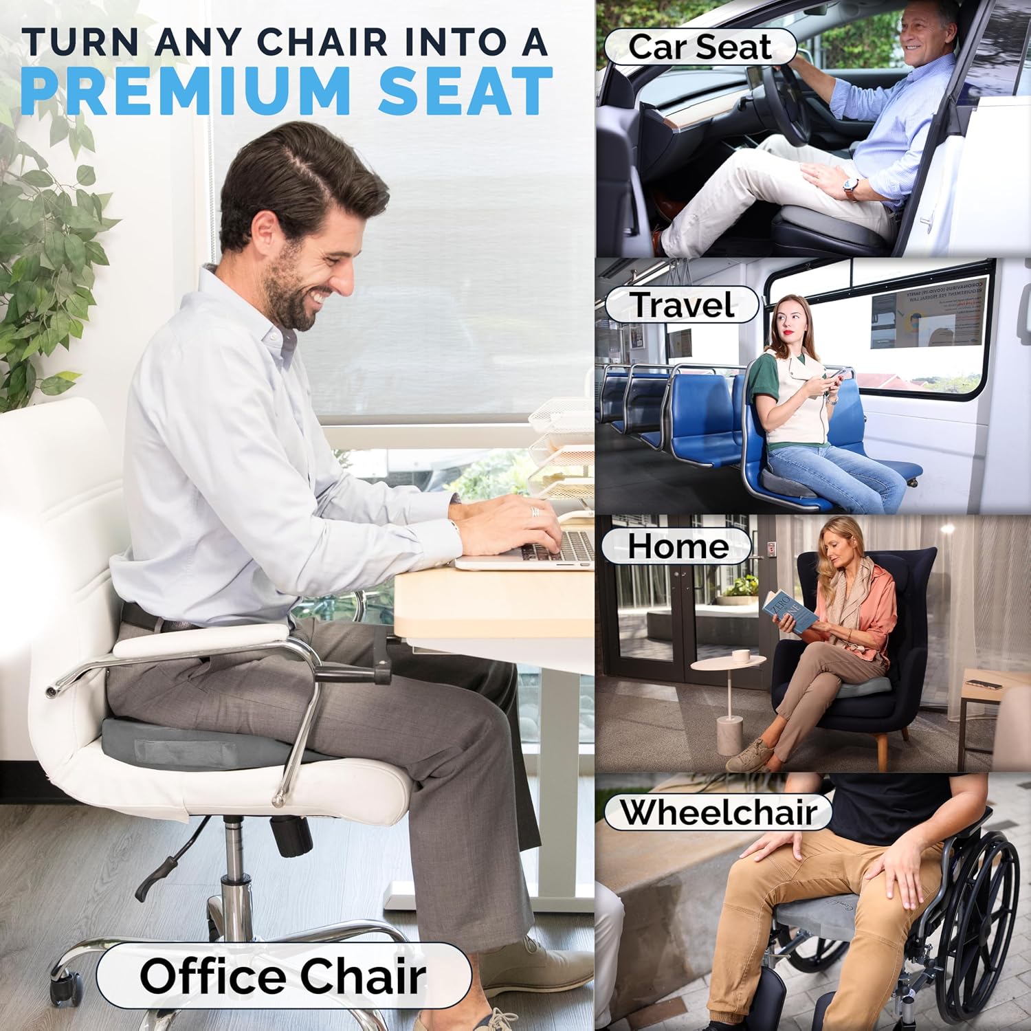 ComfiLife Gel & Memory Foam Seat Cushion – Office Chair Cushion, Car Seat Cushion – Chair Cushions for Back & Sciatica – Seat Cushions for…