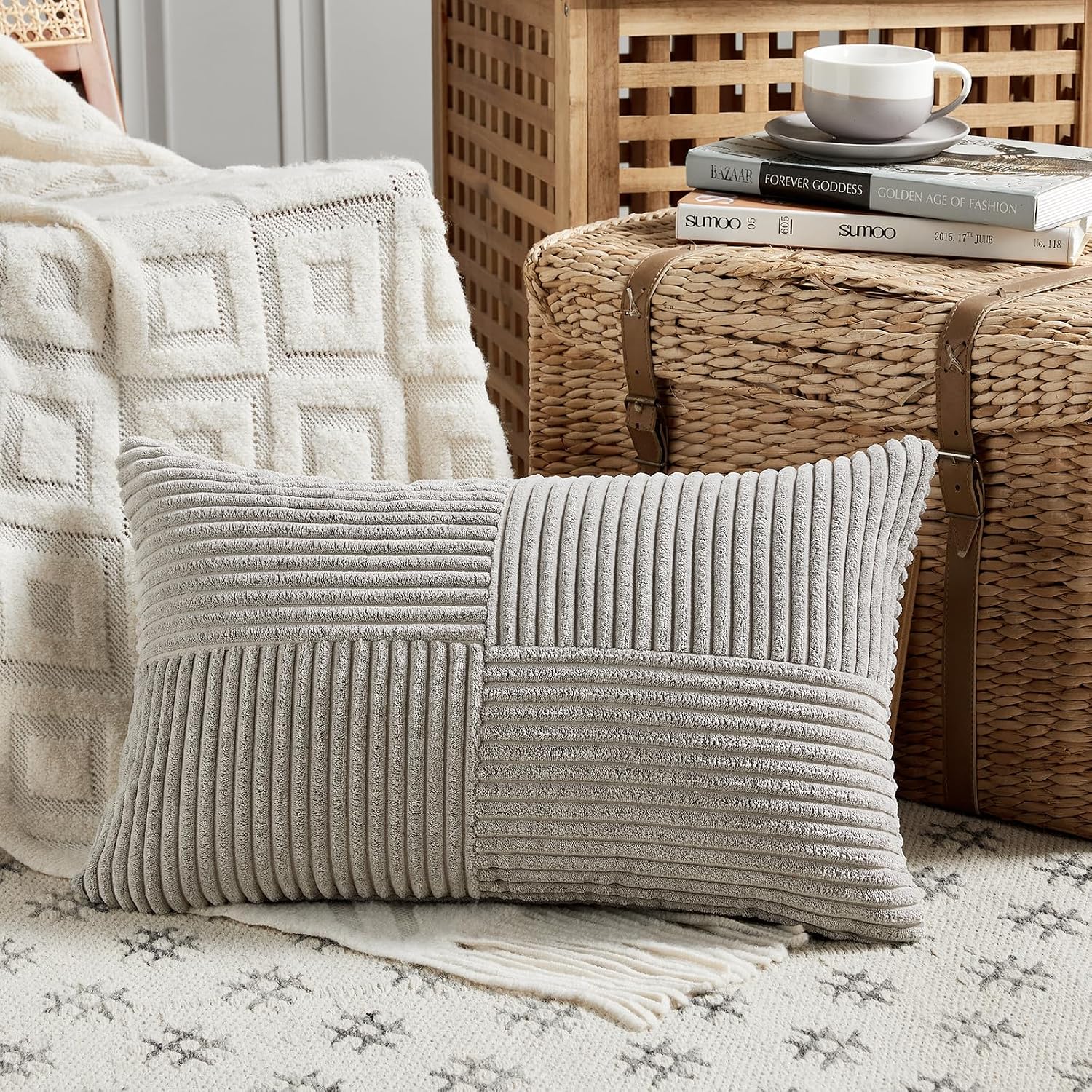 Fancy Homi 2 Packs Neutral Grey Lumbar Decorative Throw Pillow Covers 12x20 Inch for Living Room Couch Bed Sofa, Farmhouse Home Decor…