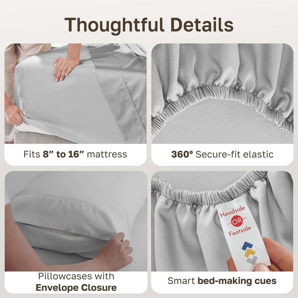 CaliforniaDesignDen California Design Den 6-Pc Queen Size Sheet Set with 4 Pillowcases - 400 Thread Count 100% Cotton Sheets, Sateen Weave,…