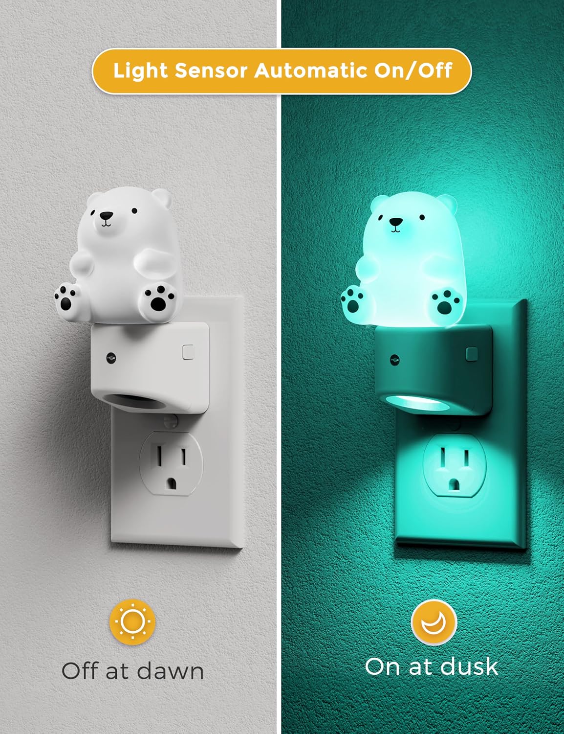 L LOHAS LED Night Light for Kids, 3D Bear Night Light Plug in, Dusk to Dawn Nursery Night Lights, RGB+Soft White 3000K, 3 Lighting Modes…
